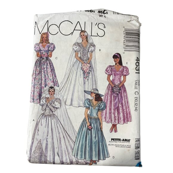 80s McCalls 4631 Sewing Pattern Size 10-12-14 Bridal Bridesmaids Gown Dress CUT - Picture 1 of 6